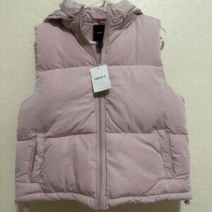 Forever 21 Womens Puffer Vest Soft Pink Hooded Zip Up Small New W/Tags 00463260